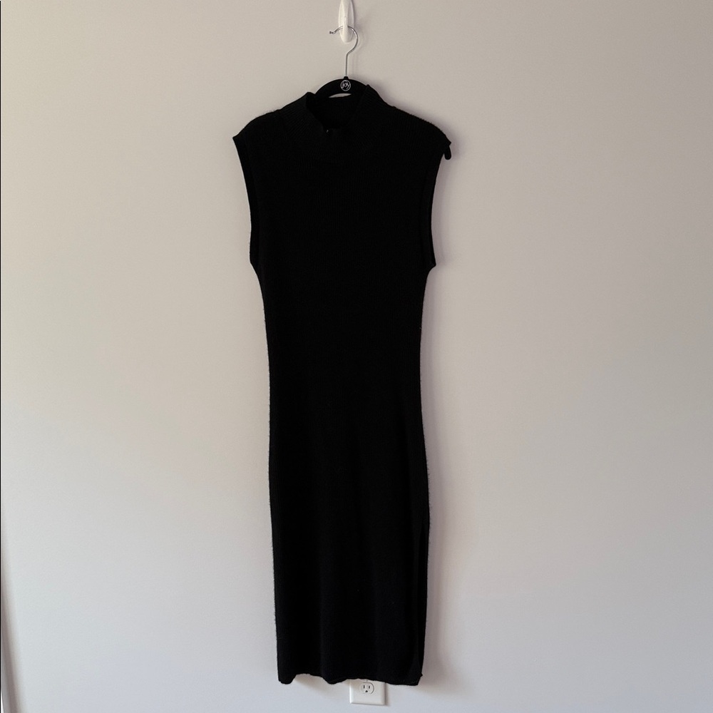 Black Sleeveless Knit Midi Dress with Slit